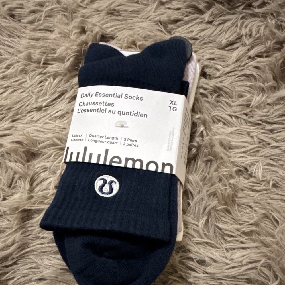 Lululemon Daily Essential Women’s Quarter Socks 3 Pairs XL Multicolor Solid